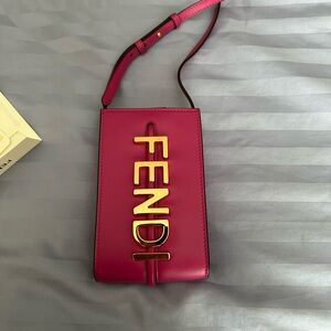 Fendi Hot Pink Leather Clutch with Gold Logo Hardware